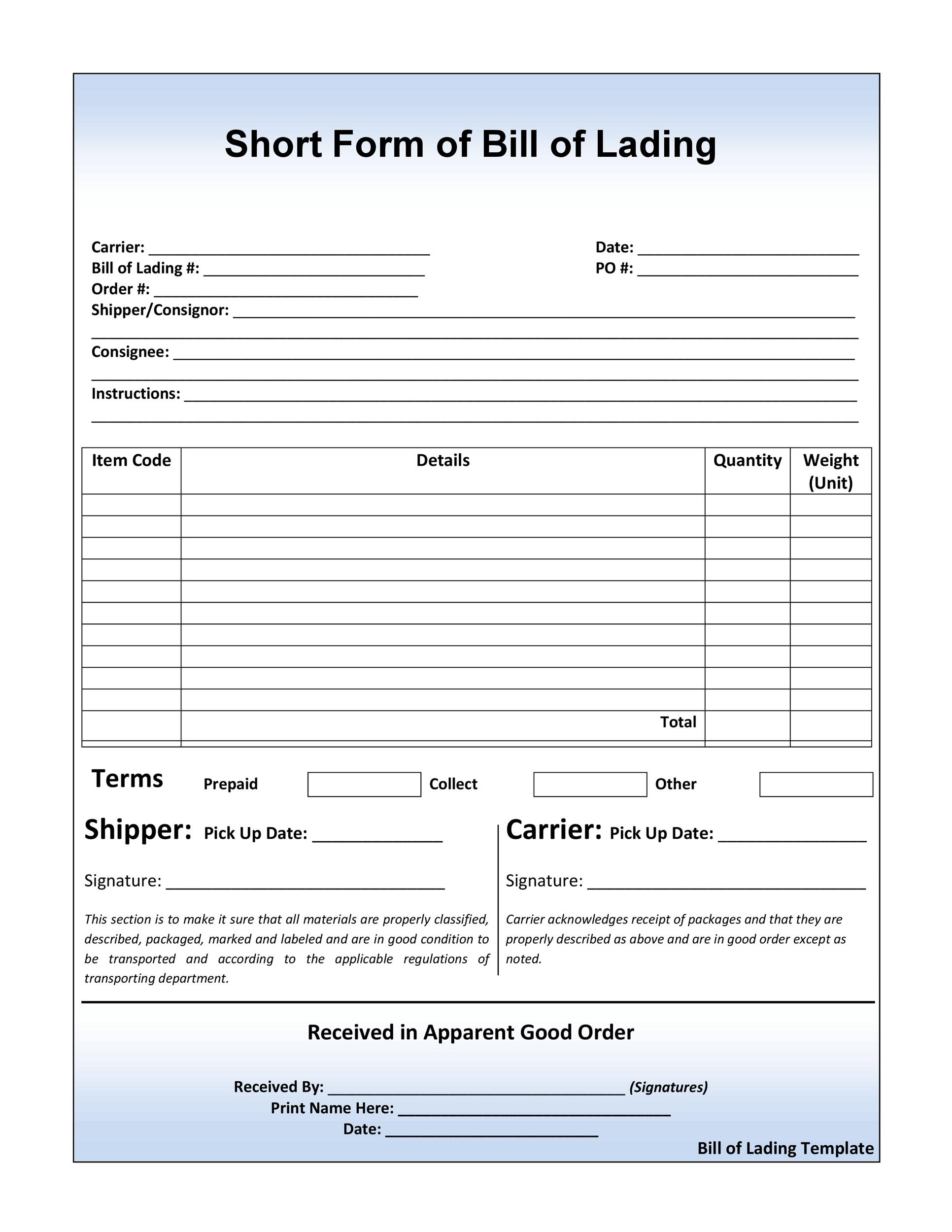 Bill of lading template for mac